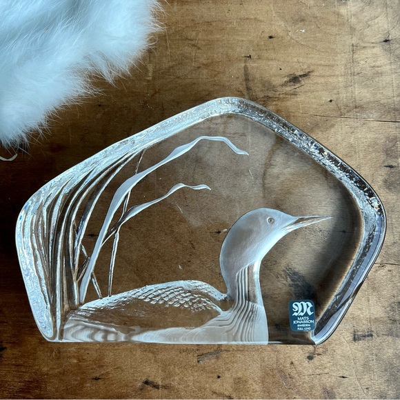 Signed Mats Jonasson Sweden Full Lead Crystal Large Loon Paperweight 0013 - Picture 2 of 6